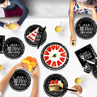 Ensemble de vaisselle jetable en papier à thème squelette noir pour Halloween, 116 pièces, assiettes, gobelets, décoration de fête