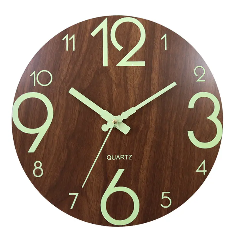 Amz Relógio de parede decorativo luminoso de venda quente Relógio de madeira simples