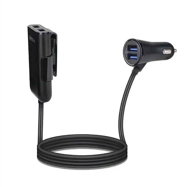 Chargeur USB 4 Ports pour voiture avec câble d'extension, Clip pour siège arrière, téléphone portable, pour véhicule