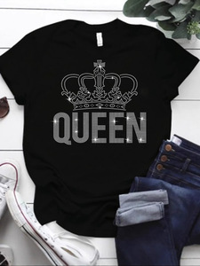 T-shirt da <span class=keywords><strong>donna</strong></span> di lusso con strass <span class=keywords><strong>oversize</strong></span> nuova moda con strass a caldo e stile personalizzato - Product Image 2