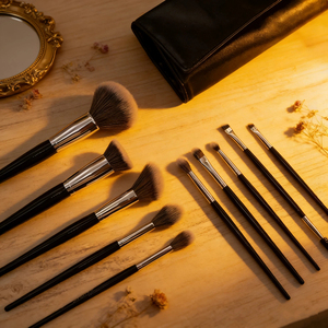 10-Piece Soft Synthetic Hair Cosmetic <b>Brush</b> Set Wood Handle Aluminum Ferrule Facial Powder Shaving Makeup <b>Brush</b> Kit - Product Image 1