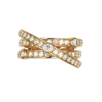 Bague en or 18 carats multi-brins entrecroisés avec pavé de diamants naturels et pierre centrale, bijou de luxe pour femme, sertissage clos, joaillerie fine