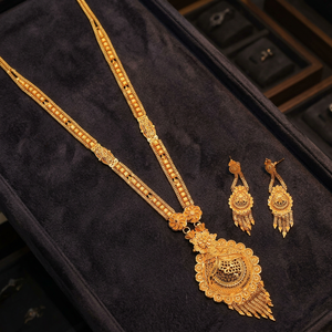 Wholesale 14K 18K 24K Gold Plated Long Necklaces Women's Traditional Wedding Jewelry Set Brass Gold Long <b>Bridal</b> Fashion Jewelry - Product Image 3