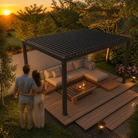 Abri de jardin en aluminium thermolaqué à persiennes 12x16 pieds, télécommandé, toutes saisons, pour terrasse et jardin, avec assurance commerciale