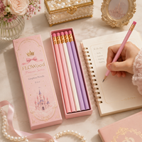 FLOWood Série Princesse – Lot de 5 Crayons Graphite HB avec Gomme Rose et Virole Or Rose – Coffret Cadeau pour Filles et Enfants – Fournitures Scolaires