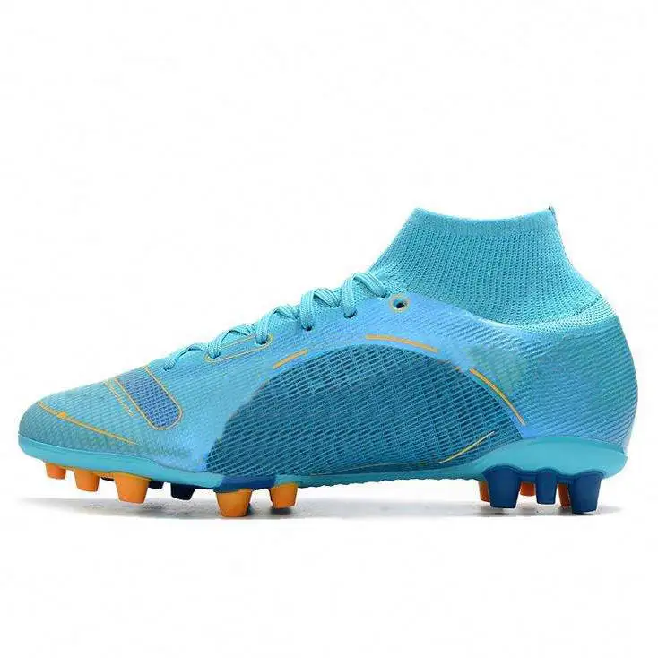 Chaussures de football sur gazon d'entraînement en plein air de conception populaire populaire chaussures de football à crampons bleus pour hommes