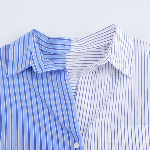 Camicetta Casual da Donna con Design Patchwork, Stampa <span class=keywords><strong>a</strong></span> <span class=keywords><strong>Righe</strong></span> <span class=keywords><strong>Blu</strong></span> <span class=keywords><strong>e</strong></span> <span class=keywords><strong>Bianca</strong></span>, Maniche Lunghe <span class=keywords><strong>e</strong></span> Bottoni - Product Image 3