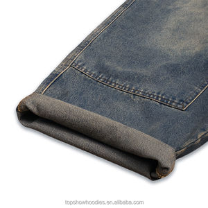 تصنيع المعدات الأصلية مخصص الصانع غسلها نجار الساق واسعة عالية الخصر مزدوجة الركبة السراويل الجينز الفضفاضة للرجال - Product Image 4