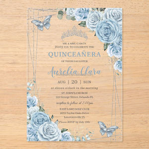Invitations florales en acrylique bleu royal papillon <span class=keywords><strong>princesse</strong></span> Quinceanera - Product Image 2