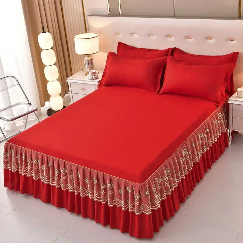 Wholesale Cheap New Designs Solid Color Cotton 90 gsm Brushed Embroidery Lace Skirt Sheet Bed Sheets