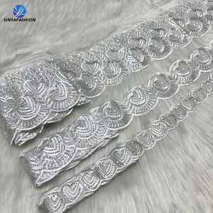 Passamaneria in pizzo ricamato arancione Sinya, tessuto in <span class=keywords><strong>organza</strong></span> con pietre africane nigeriane di alta qualità, 15 iarde/set - Product Image 5