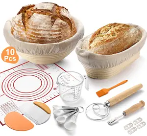 Juegos completos de utensilios para hornear para principiantes, herramientas para pasteles hechos a mano, accesorios de cocina, cesta de prueba de pan de masa fermentada de ratán