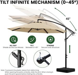 Sombrilla de Patio Cantilever de 3 Metros con Base Incluida, Sombrilla de Patio para Exteriores con Giro de 360 Grados °   Rotación e Inclinación Infinita - Product Image 2