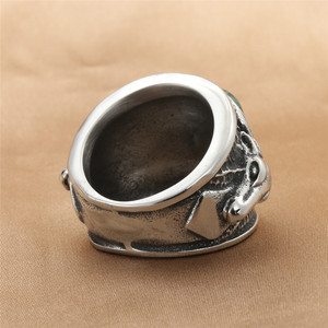 European Style Men's Punk <b>Ring</b> Silver Black Stone Bezel Setting Retro Gift Jewelry Spike Geometric Design - Product Image 2