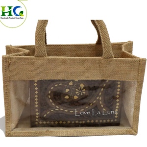 Bolsa de mano para botella de vino de yute impresa personalizada aprobada por supermercado, diseño de arpillera a la moda, Idea de regalo de compras económica para India - Product Image 3