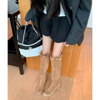 Bottes d'équitation en cuir véritable à talon épais et tige haute pour l'hiver