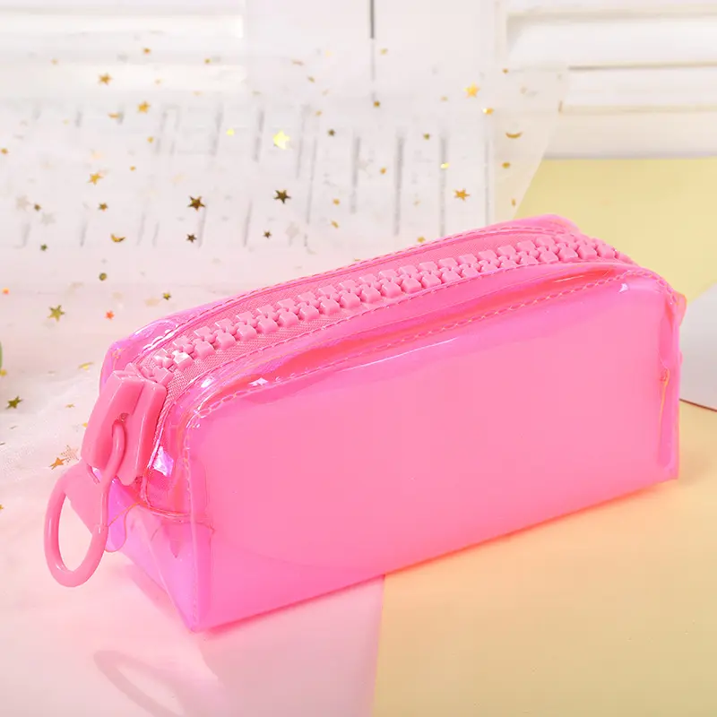 Jelly large zipper PVC pencil case waterproof student stationery storage bag simple and lovely pouch candy color