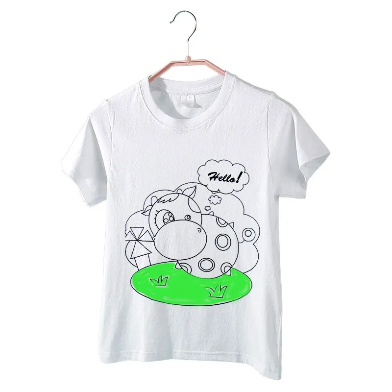 2024 custom promotional art maker diy boys girls t shirts children creative cotton painting coloring Diy t shirt for kids