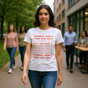 Camiseta feminista para mujer, Don't Owe You Sh*t, manga corta, cuello redondo, 100% algodón, estética vintage para mujer - Product Image 2
