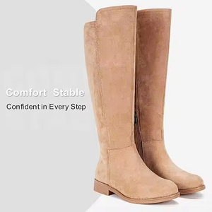 Commercio all'ingrosso della fabbrica Casual e comodo da donna in camoscio basso tacco piatto interno con cerniera alta al ginocchio stivali da equitazione - Product Image 6