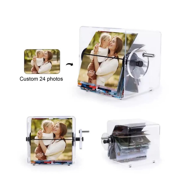 Creative Customizable Christmas Gift Rotating Custom 3D Laser Engraved Acrylic Cube Crystal Photo Frame