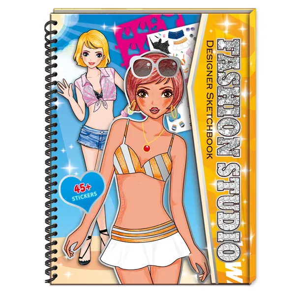 FUNWOOD GQC Magnetic Hard Cover Sketch Coloring Book With UV Glitter Cover,Fashion Design A4 A3 Size OEM Book Printing