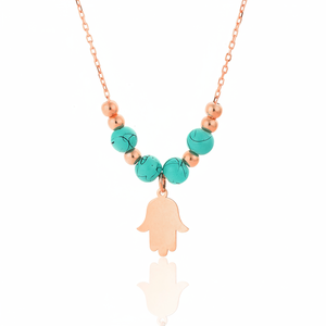 Collar de Plata de Ley 925 con Baño de Rodio y Oro, Diseño de Mano de Fátima Hamsa con Circonita y Turquesa, Joyería Fina Étnica para Fiestas - Product Image 2