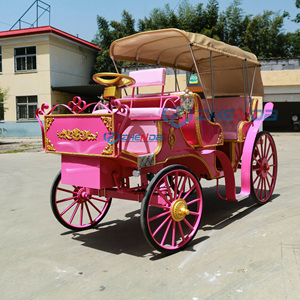 Zhenda <b>Pink</b> Electric Horse Drawn 6-Person Romantic Sightseeing Carriage with Steel <b>Frame</b> and Canopy - Product Image 2