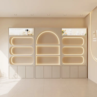 Support de présentation de produits de soin et de maquillage en bois à plusieurs niveaux avec 5 étagères, rangement sécurisé, design imperméable et durable pour salon et bar à domicile