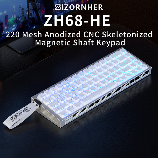 ZORNHER ZH68HE HALL EFFECT RGB Backlit Mechanical Keyboard 68-Key 8000Hz Rapid Trigger Adjustable Actuation Game Keyboard