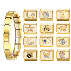 ชุดกำไลข้อมือสแตนเลสสีทองประดับจี้ 12 ชิ้น สำหรับสวมใส่ทุกวัน เครื่องประดับสำหรับทุกเพศ - Product Image 1