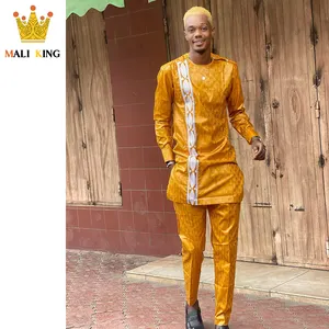 2023 arrivées nouveaux modèles pour hommes africains vêtements 100% coton fini Orange Bazin vêtements originaux impression personnalisée