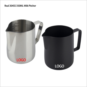 Accessoires pour café : Pichet à lait pour <span class=keywords><strong>latte</strong></span> art en acier inoxydable 304, noir et argent, 350 ml, avec pointe barista et échelle interne, personnalisable avec logo - Product Image 1