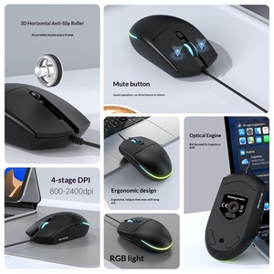 เมาส์แบบมีสายน้ำหนักเบา เงียบไร้เสียง พร้อมไฟ RGB ปรับแสงได้ ใช้ได้กับแล็ปท็อป แท็บเล็ต สำนักงาน และบ้าน - Product Image 4