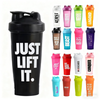 Bouteille shaker de sport personnalisée en plastique sans BPA pour protéines, avec couvercle et boule mélangeuse, vente en gros