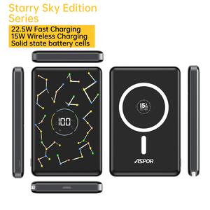 Aspor พาวเวอร์<span class=keywords><strong>แบ</strong></span>งค์แม่เหล็กไร้สาย22.5W PD ก้อน<span class=keywords><strong>แบ</strong></span><span class=keywords><strong>ต</strong></span>เตอรี่แบบ Solid State 5000mAh พร้อมไฟ LED หลากสีสำหรับอุปกรณ์สากล - Product Image 1
