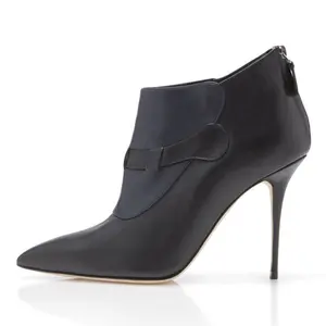 Large Size Ladies Booties Pointed Toe High Heel Black Ankle Boots For Women