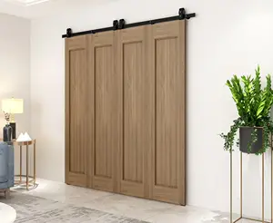 Warehouse Sliding Door Hardware Black Steel Track Bi-fold Wooden Door For Closet Or Wardrobe