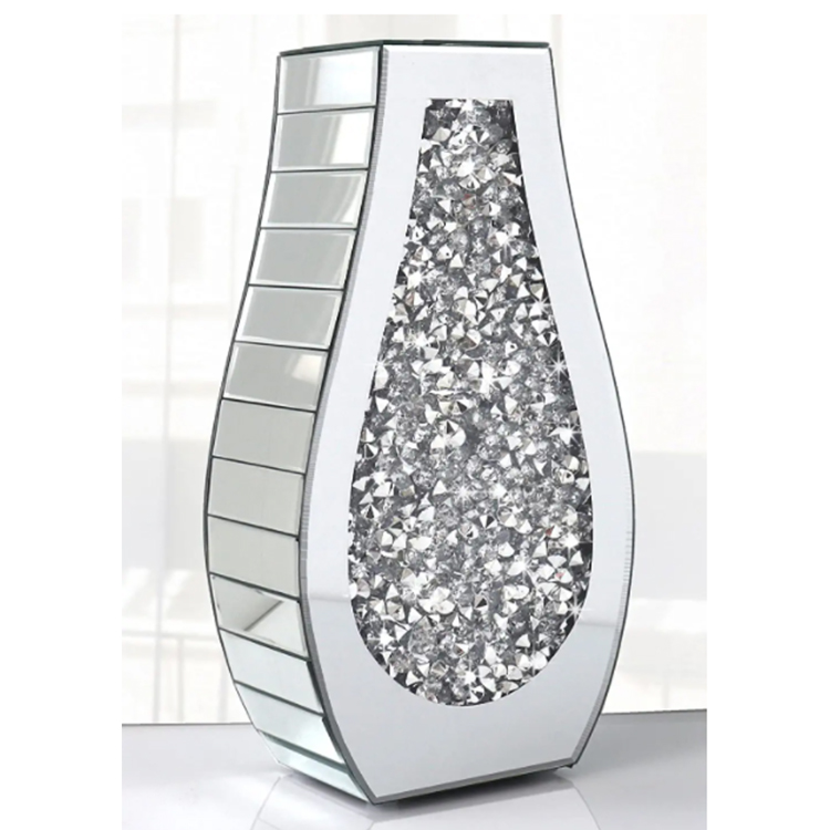 Роскошная зеркальная ваза большого размера с измельченным бриллиантом из серебряного стекла, с кристаллами для цветов, для свадебного и домашнего декора