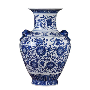 Vasi Rustici in Porcellana Blu <span class=keywords><strong>e</strong></span> Bianca di Alta Qualità, Stile Art Déco, Nuovi Antichi con Due Manici, Economici per <span class=keywords><strong>Arredamento</strong></span> <span class=keywords><strong>Casa</strong></span>, Soggiorno <span class=keywords><strong>e</strong></span> Ufficio - Product Image 1