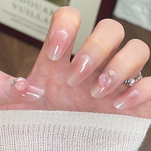 3D tallado melocotón degradado rubor de gama alta puntas de uñas portátiles estilo Ins uñas cortas de chica caliente - Product Image 1