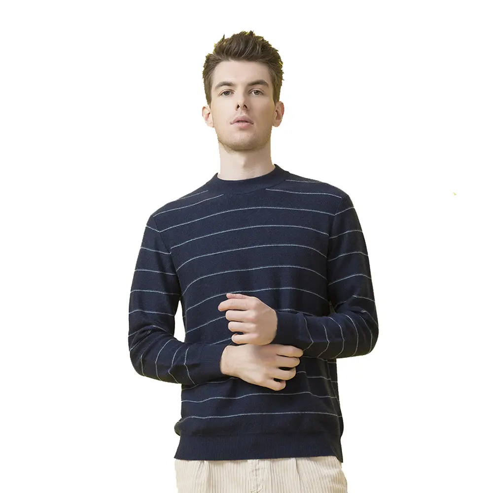 2022 Fashion Wool Cashmere Classical Crew Neck Long Sleeve Men Stripe Knitwear Pullover Sweater