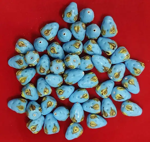 ลูกปัดแก้วคริสตัล Murano รูปทรงกลม/วงรี สีเหลืองประดับสีน้ำเงิน ลูกปัดแบบหลวมสำหรับทำเครื่องประดับ ยี่ห้อ FE บรรจุกล่อง - Product Image 2