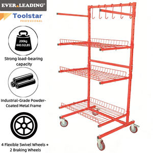 Carro de Almacenamiento de Piezas de Automóvil de Acero Industrial de Alta Resistencia con 4 Ruedas y Malla, Carro de Herramientas Móvil con Ganchos Bloqueables <span class=keywords><strong>para</strong></span> Taller de Reparación de Automóviles - Product Image 1