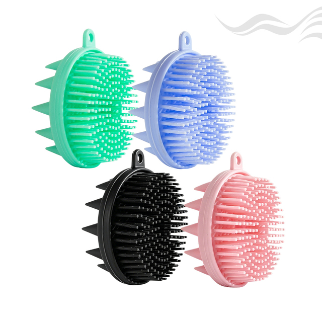 Deep Cleansing Soft Silicone Scalp Massager Shampoo Brush with Double-Sided Body Scrubber for Dandruff Removal and Itch Relief