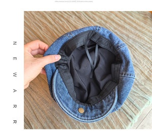 Gorra octogonal transpirable de mezclilla de algodón lavado con orejas de gato y visera abatible para mujer adulta, estilo casual y bonito. - Product Image 6