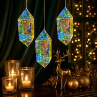 Ornement suspendu en diamant irisé LED, décoration de Noël et de mariage, fonctionne à piles, holographique, cadeau moderne pour les fêtes