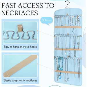 Hanging Jewelry Organizer 2 Pack 39 Pockets 30 Hooks Double Sided Earring Necklace Storage Blue Transparent - Product Image 4