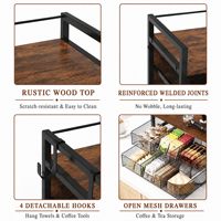 Support de rangement transfrontalier à trois niveaux pour sachets de thé et café, organisateur de bureau moderne et minimaliste en bois avec tiroirs et crochets, écologique pour boissons