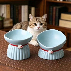 Bol surélevé en céramique rose antidérapant facile à nettoyer pour chats - Product Image 2